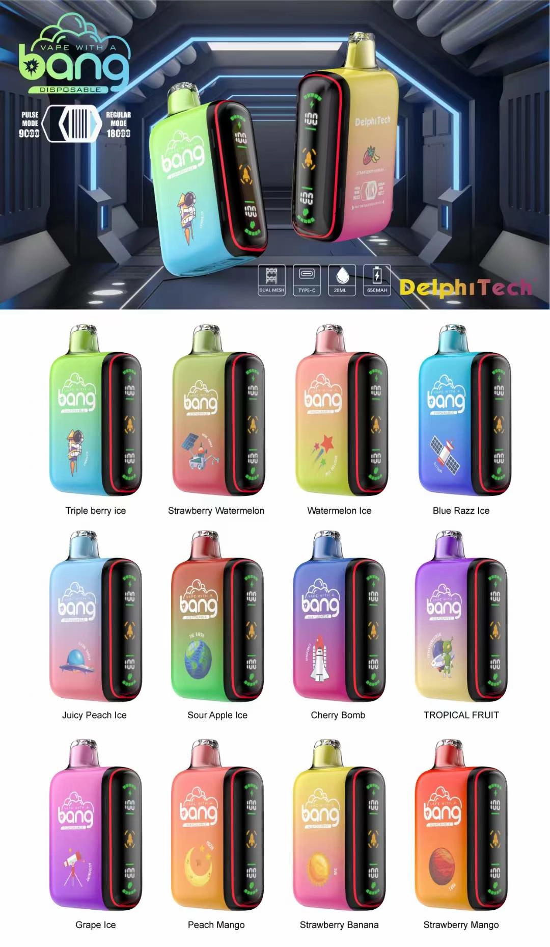 Bang 18000 Puffs Dual Mesh Digital Box 0% 2% 3% 5% Low Nicotine Rechargeable Disposable Vapes Pen Bulk Buy Wholesale