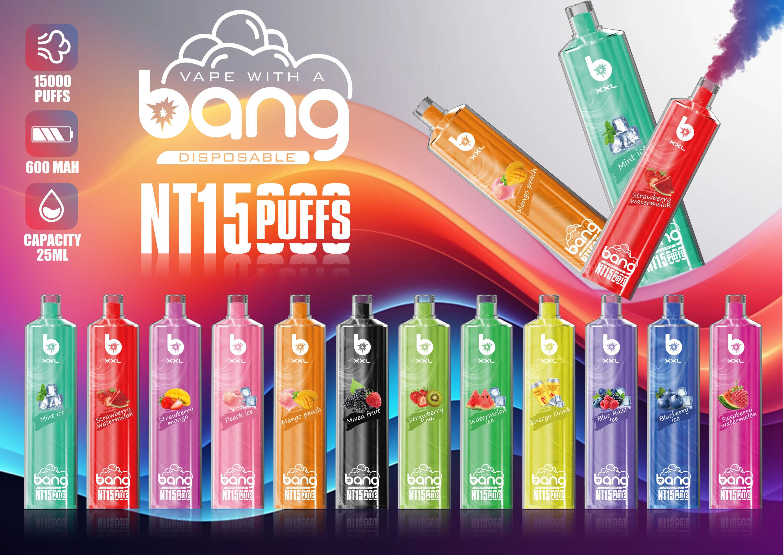 Bang Tn 15000XXL Puffs SHISHA 0% 2% 3% 5% Low Nicotine Rechargeable Disposable Vapes Pen Bulk Buy Wholesale