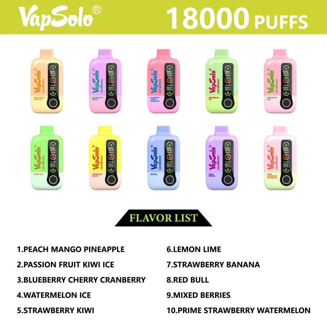 Vapsolo DG 18000 Puffs 2% 5% Low Nicotine Rechargeable Disposable Vapes Pen Bulk Buy Wholesale