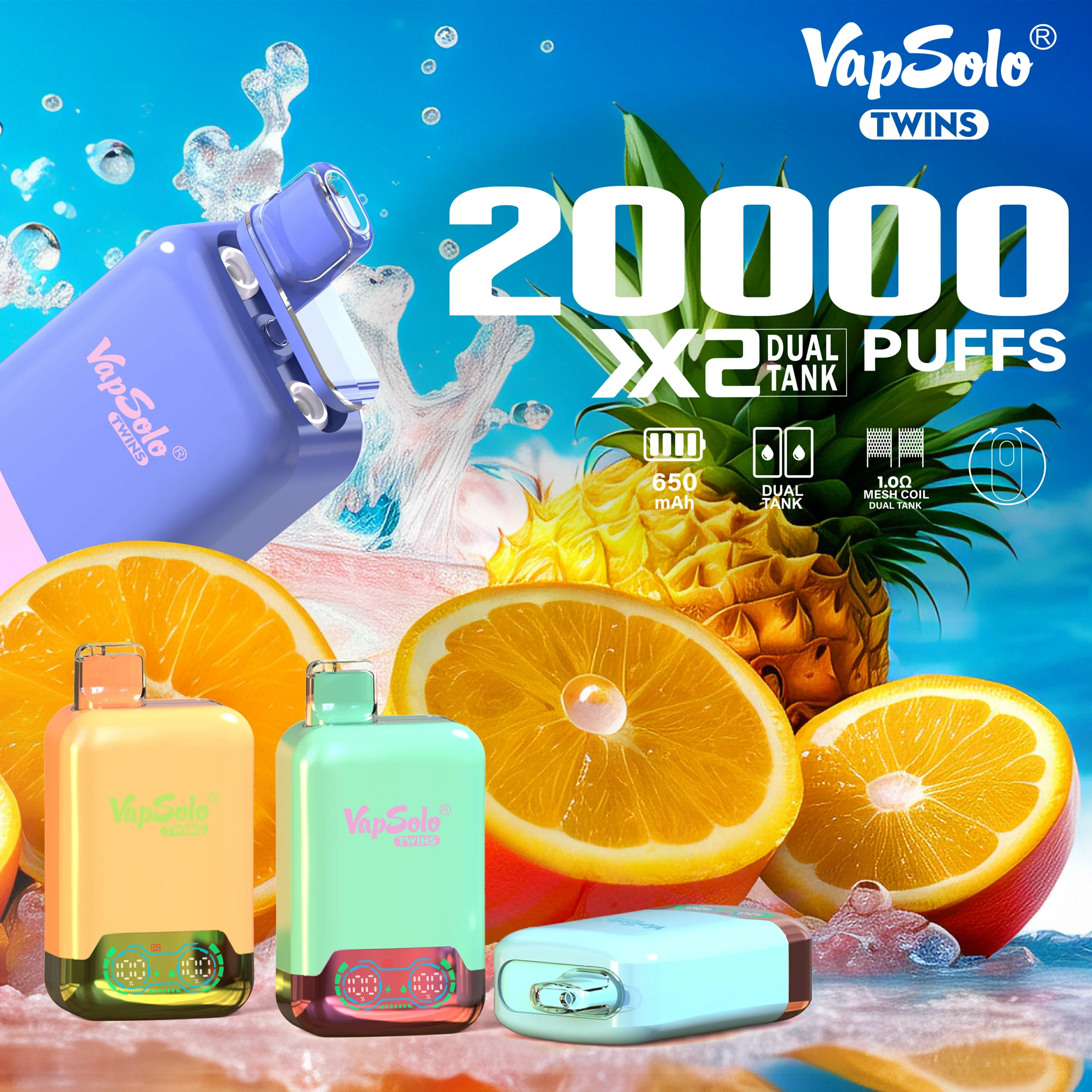 VapSolo Twins 20000 Puffs 2% 5% Low Nicotine Rechargeable Disposable Vapes Pen Bulk Buy Wholesale