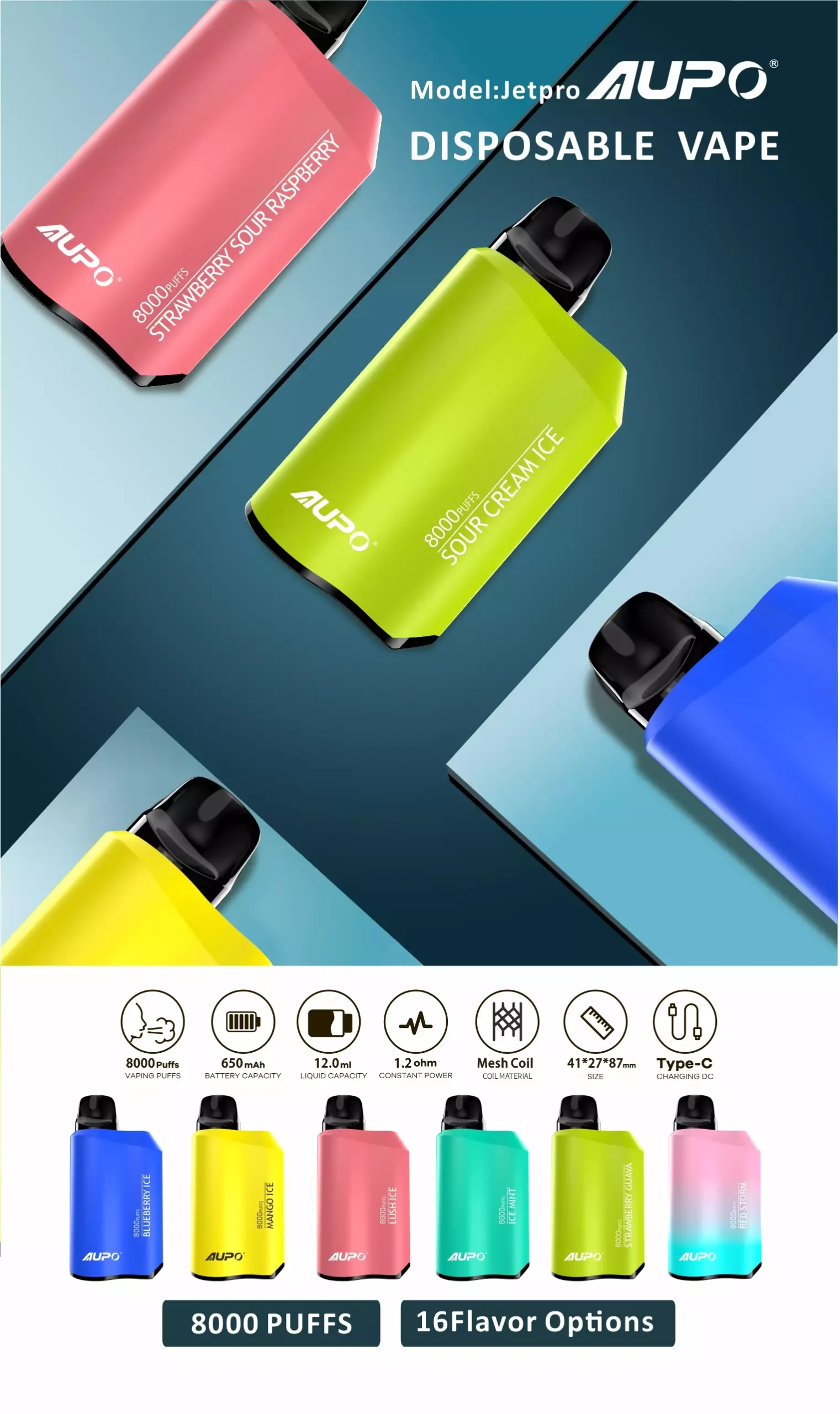 AUPO 8000 Puffs JETBAR PRO 2% Low Nicotine Rechargeable Disposable Vapes Pen Bulk Buy Wholesale