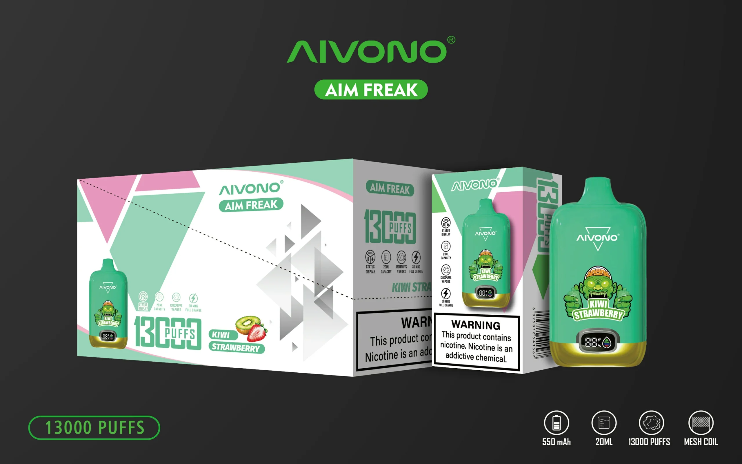 AIVONO AIM FREAK 13000 Puffs Digital Screen 0% 2% 3% 5% Low Nicotine Rechargeable Disposable Vapes Pen Bulk Buy Wholesale