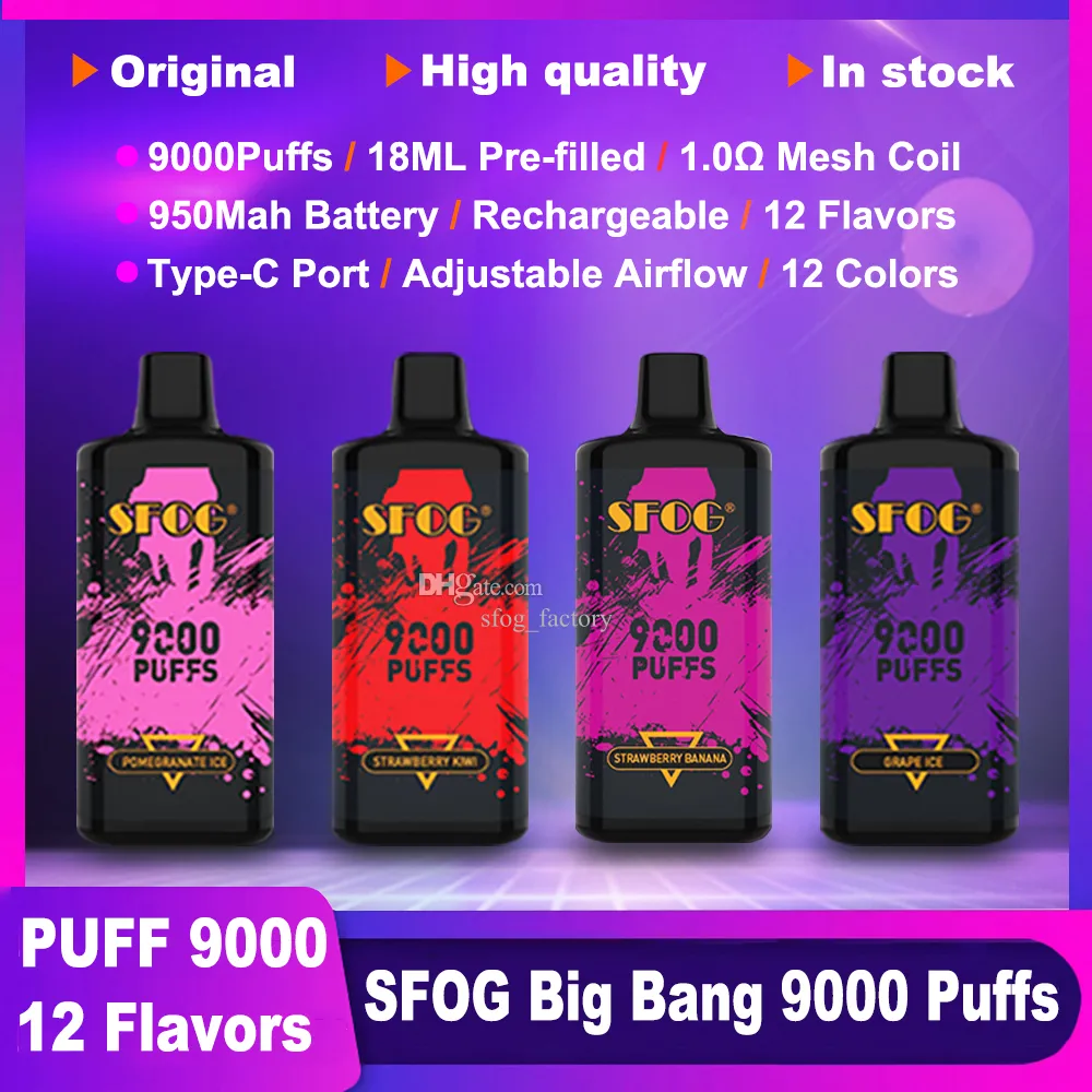 SFOG BIG BANG 9000 Puffs 0% 2% 3% 5% Low Nicotine Rechargeable Disposable Vapes Pen Bulk Buy Wholesale